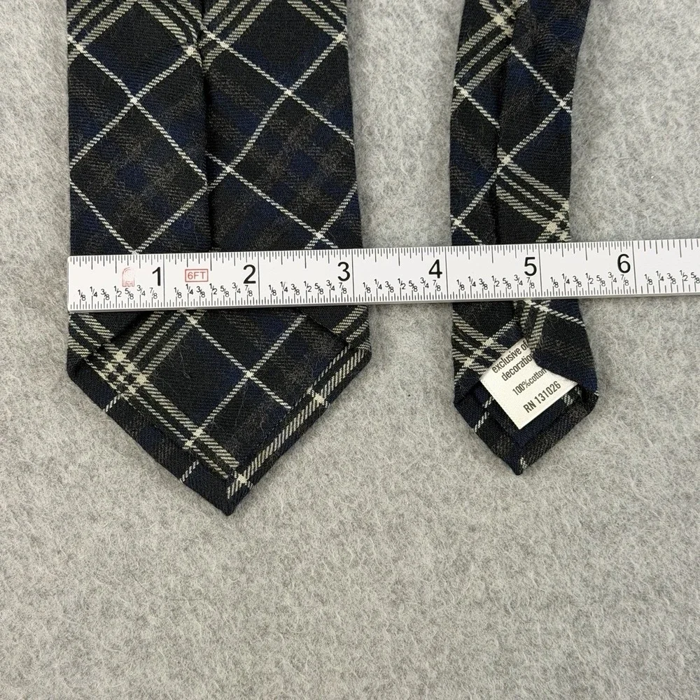 OASISS 100% Cotton Plaid Neck Tie Navy Gray Black White Windowpane NWT 59x3.1